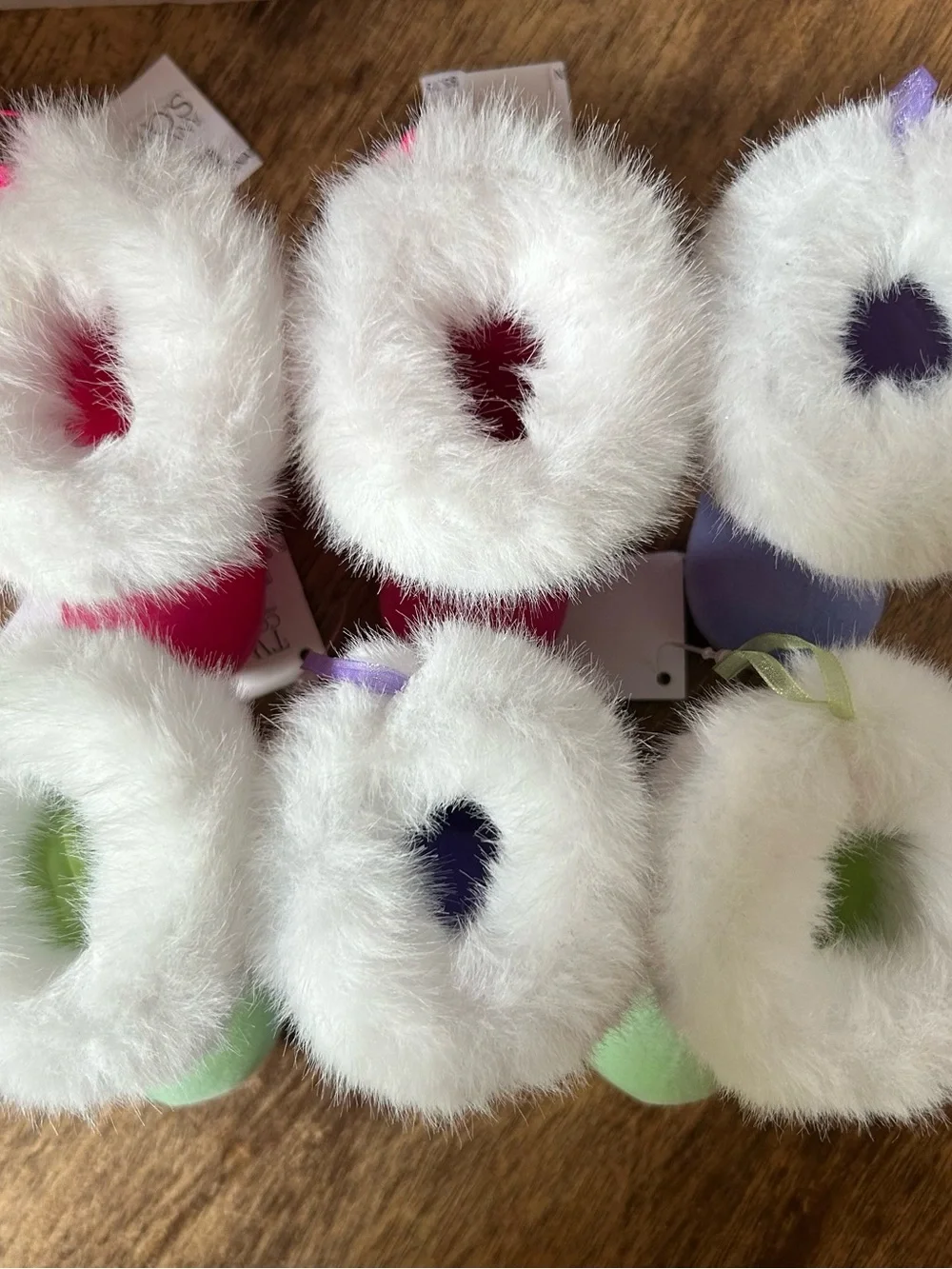 Two’s Company Fuzzy Santa Boot Ornaments Lot Of 6 NWT Multicolor Christmas